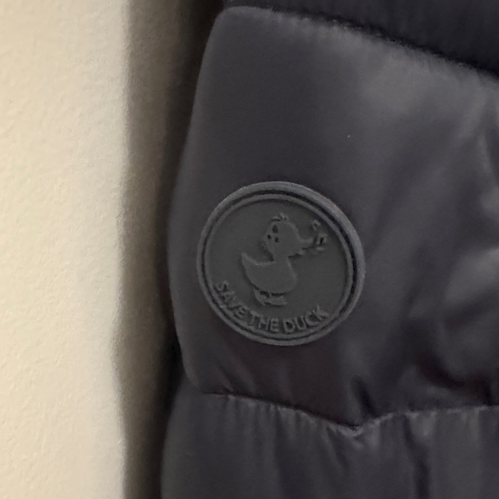 SAVE THE DUCK Navy Blue Quilted Puffer Jacket with Orange Zip Pull - Picture 4 of 4
